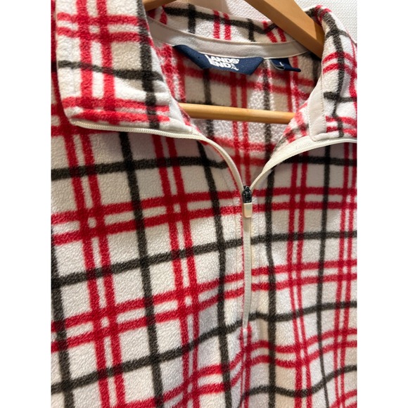 Lands End Red Plaid Fleece Quarter Zip Pullover Sweater Womens Large 14-16 - Picture 2 of 8